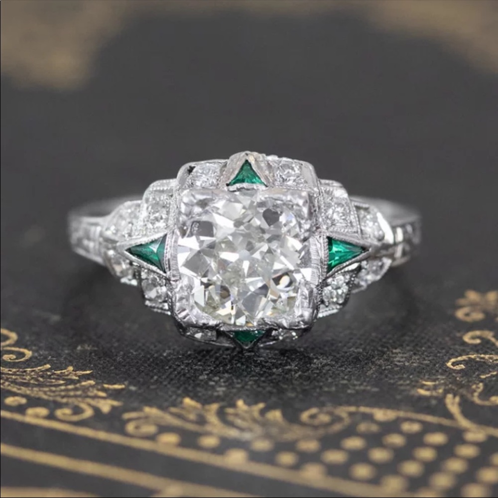 New Vintage Carved 925 Silver Diamond Ring